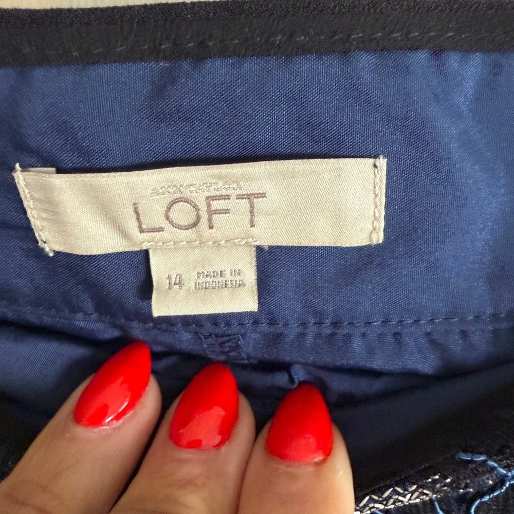 Ann Taylor LOFT Mini Skirt Embroidered Sequin 14 Navy Blue Womens Boho Party‎
